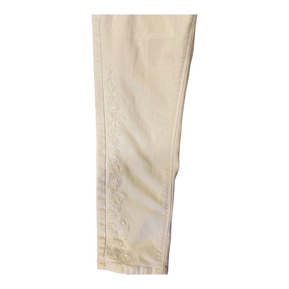 J. Jill Authentic Fit Cropped White Floral Embroidered Denim Jeans Women's Sz 2P - Picture 4 of 10